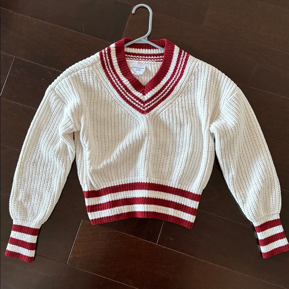 Cropped Chenille Sweater Women Size S | Red & White